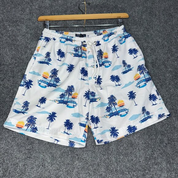 Club Room Swim Trunks Mens Small Tropical Van Print Pockets Lined - Picture 1 of 6